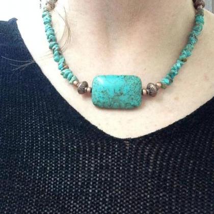 Turquoise And Copper Beaded Necklace