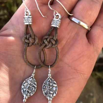 Knotted Leather Drop Earrings