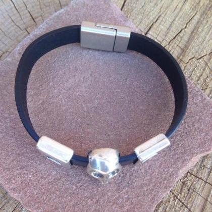 Flat Leather Bracelet Sterling Silver Beads And..