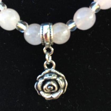 Rose Quartz Beads And Sterling Silver Bead..
