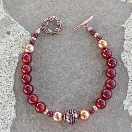 8" Carnelian And Copper Beaded..