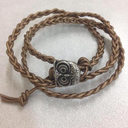 Triple wrap braided leather bracele..
