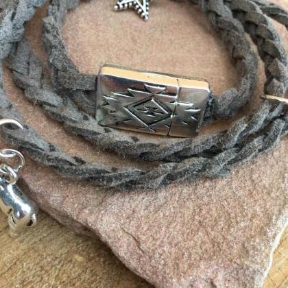 Triple Wrap Leather Braided Charm Bracelet