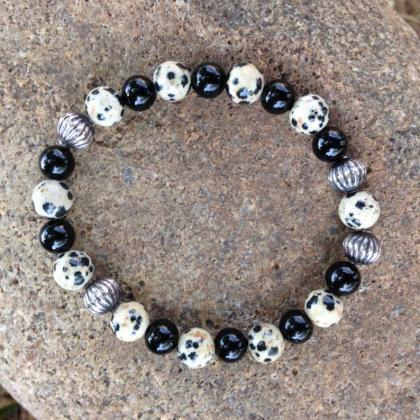 Set Of 3 Dalmatian Jasper And Onyx Stack Able..