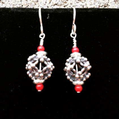 1" Silver And Coral Beaded Drop..