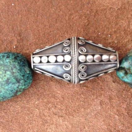 22" Chunky Turquoise And Silver..