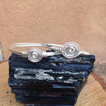 Silver Wire Wrapped Rosette Bangle Bracelets