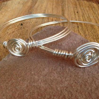 Silver Wire Wrapped Rosette Bangle Bracelets