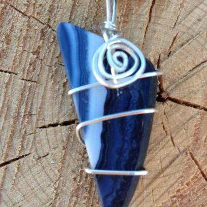 Captivating Wire Wrapped Blue Agate Slice Pendant