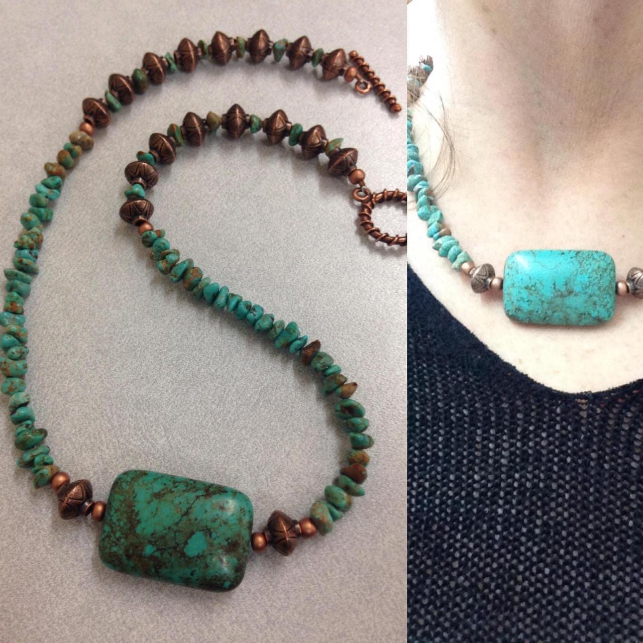 Turquoise And Copper Beaded Necklace