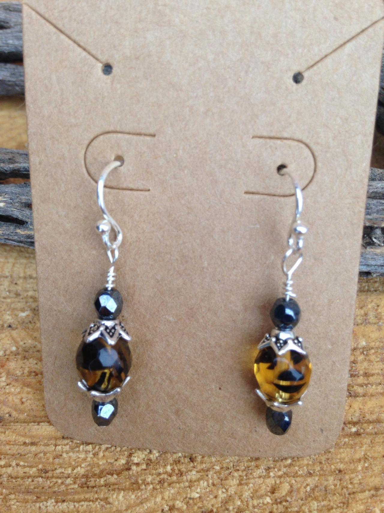 Amber Fire Polished Czech Glass Bead Dangle/drop Earrings