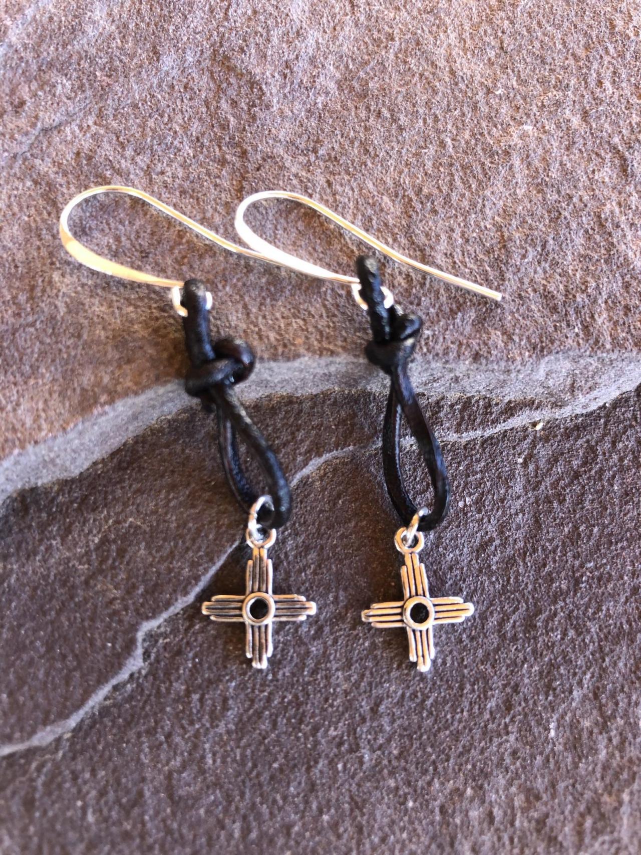 New Mexico Zia Symbol leather infinity loop earrings