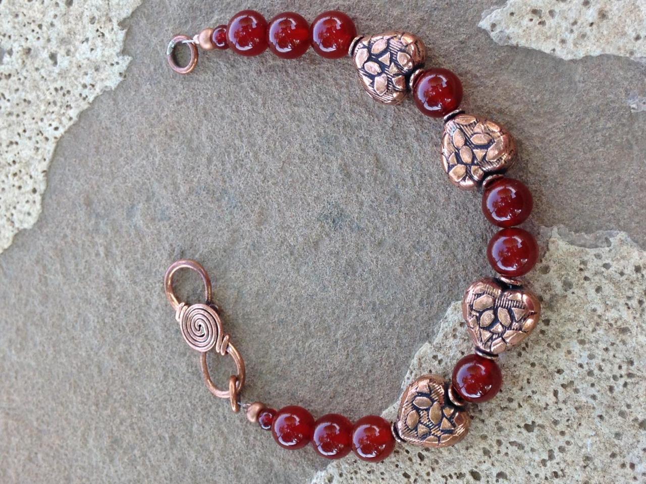 8" Carnelian And Copper Bracelet/carnelian Beaded Bracelet/copper Beaded Bracelet/copper Jewelry/carnelian Jewelry/boho Jewelry