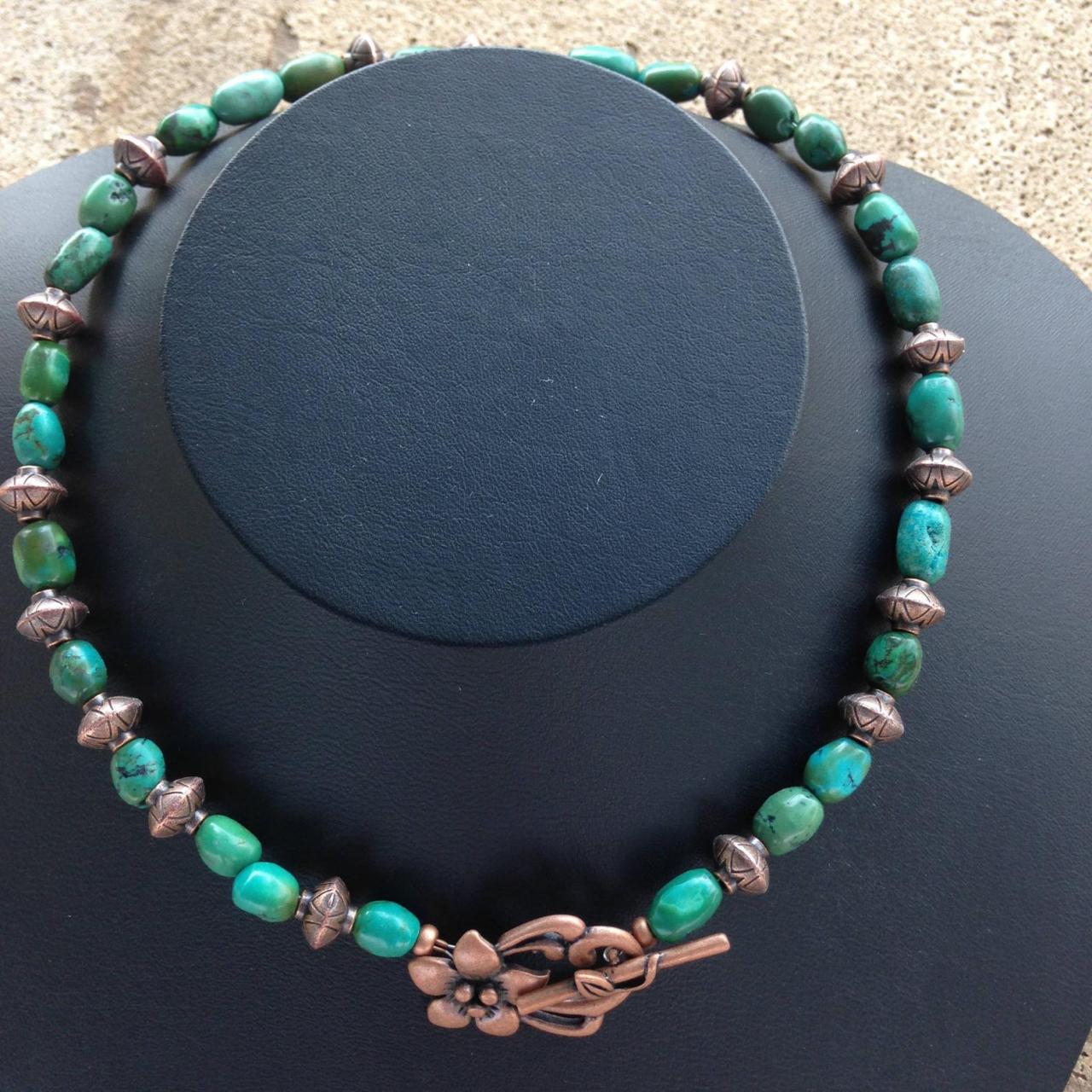 Turquoise And Copper Beaded Necklace/ Turquoise Beaded Necklace/ Copper Beaded Necklace/ Boho Jewelry/boho Style