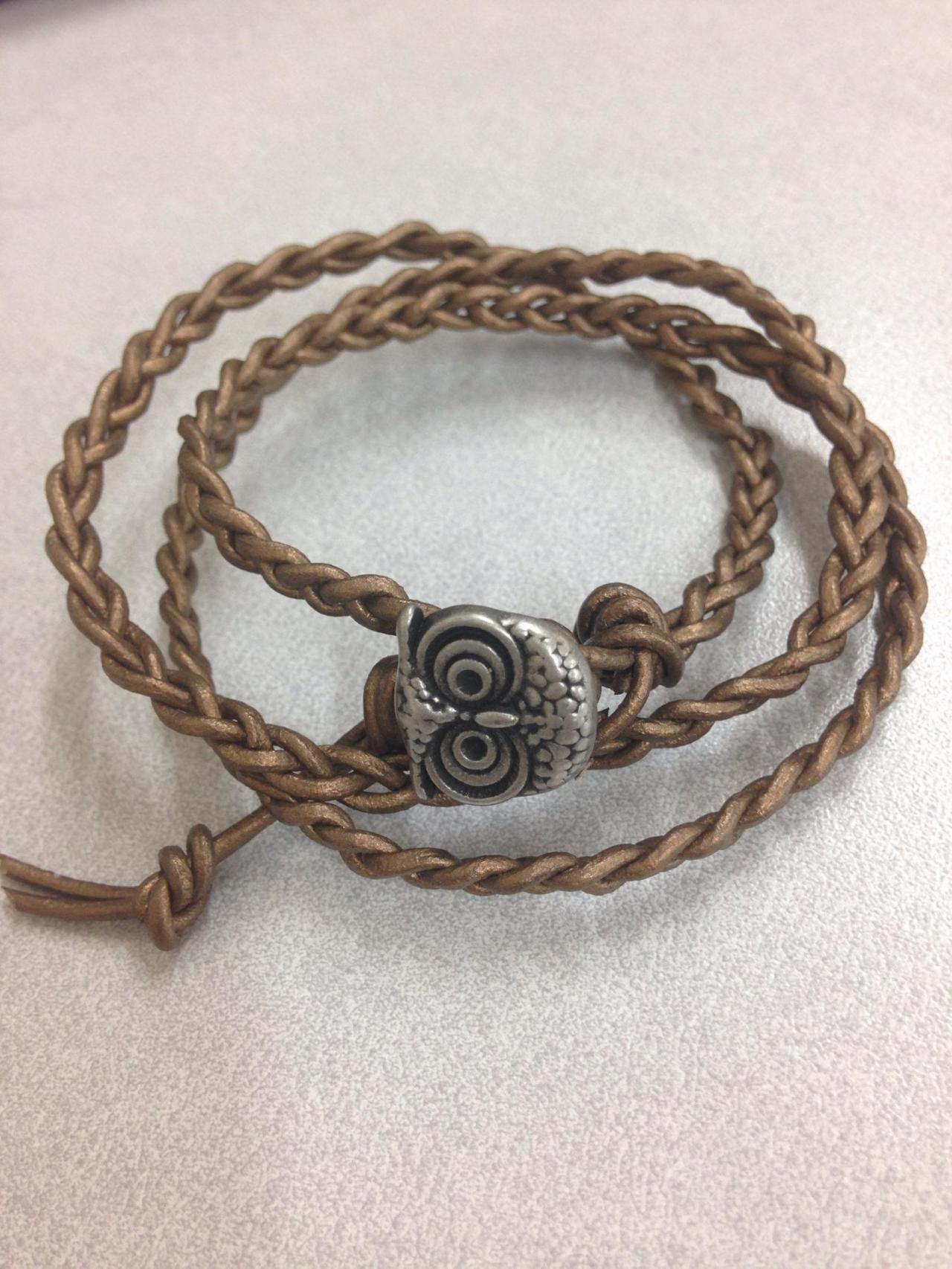 Triple wrap braided leather bracelet