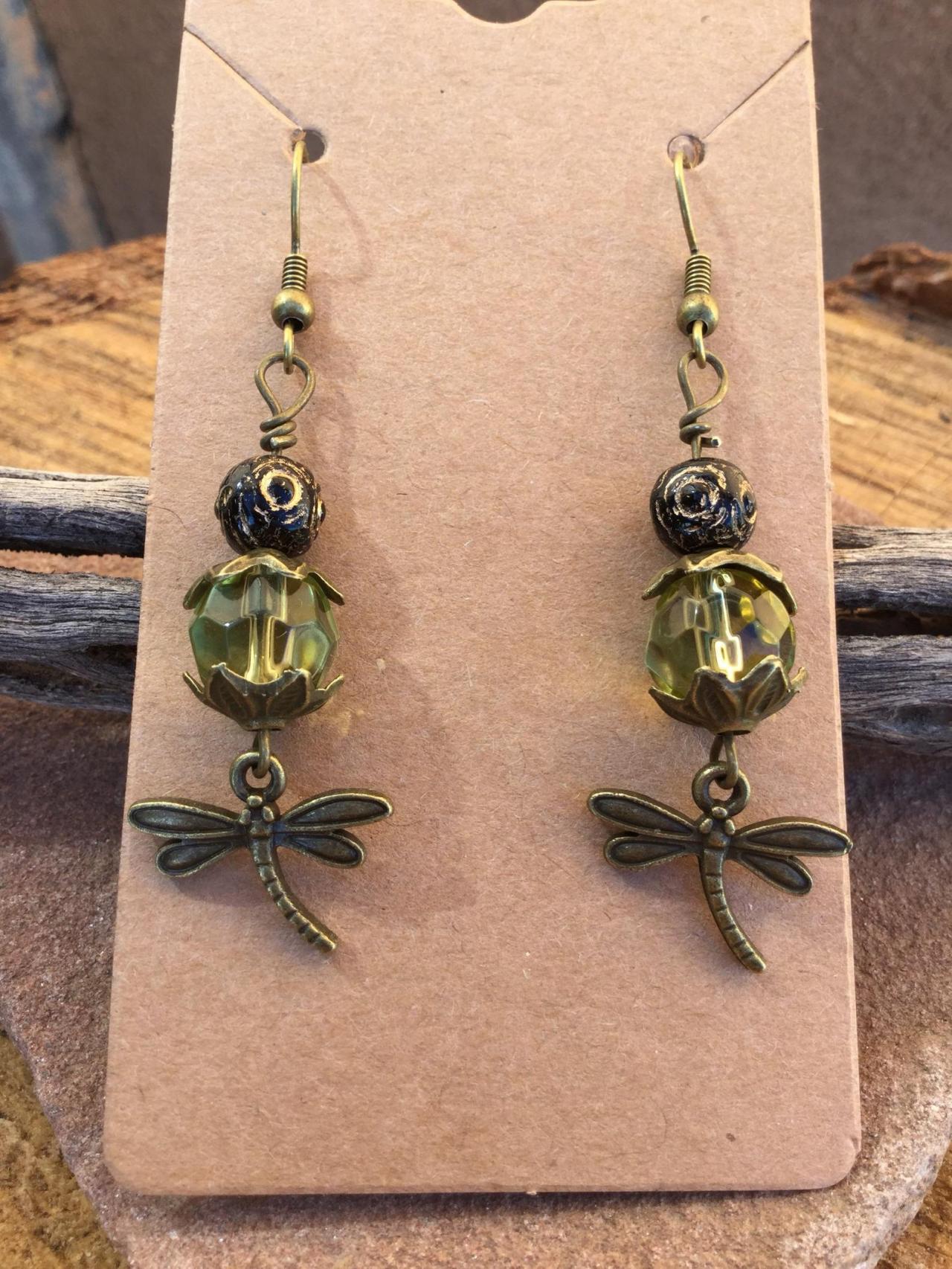 Antique brass dragonfly earrings