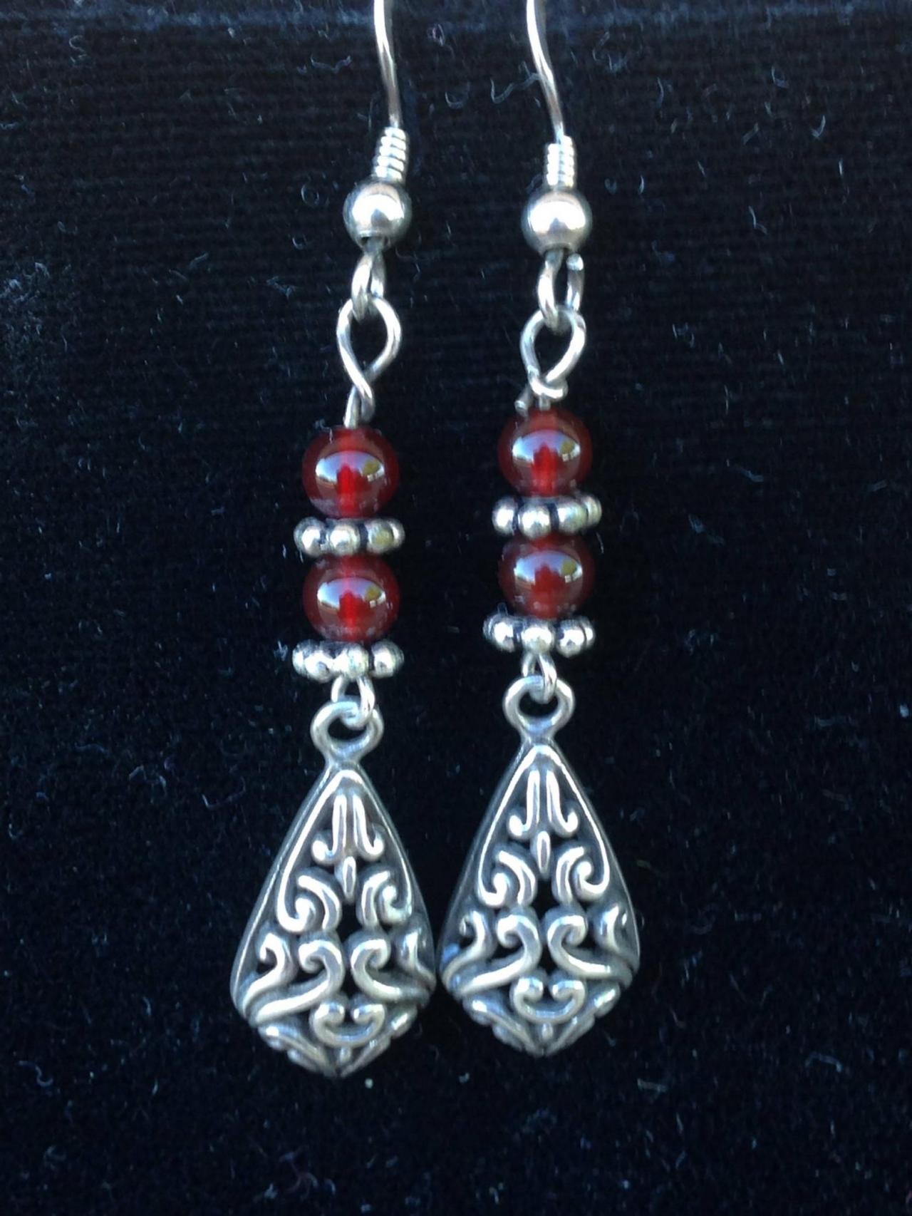 Handmade Jewelry Original Design Carnelian And Silver Dangle Earrings