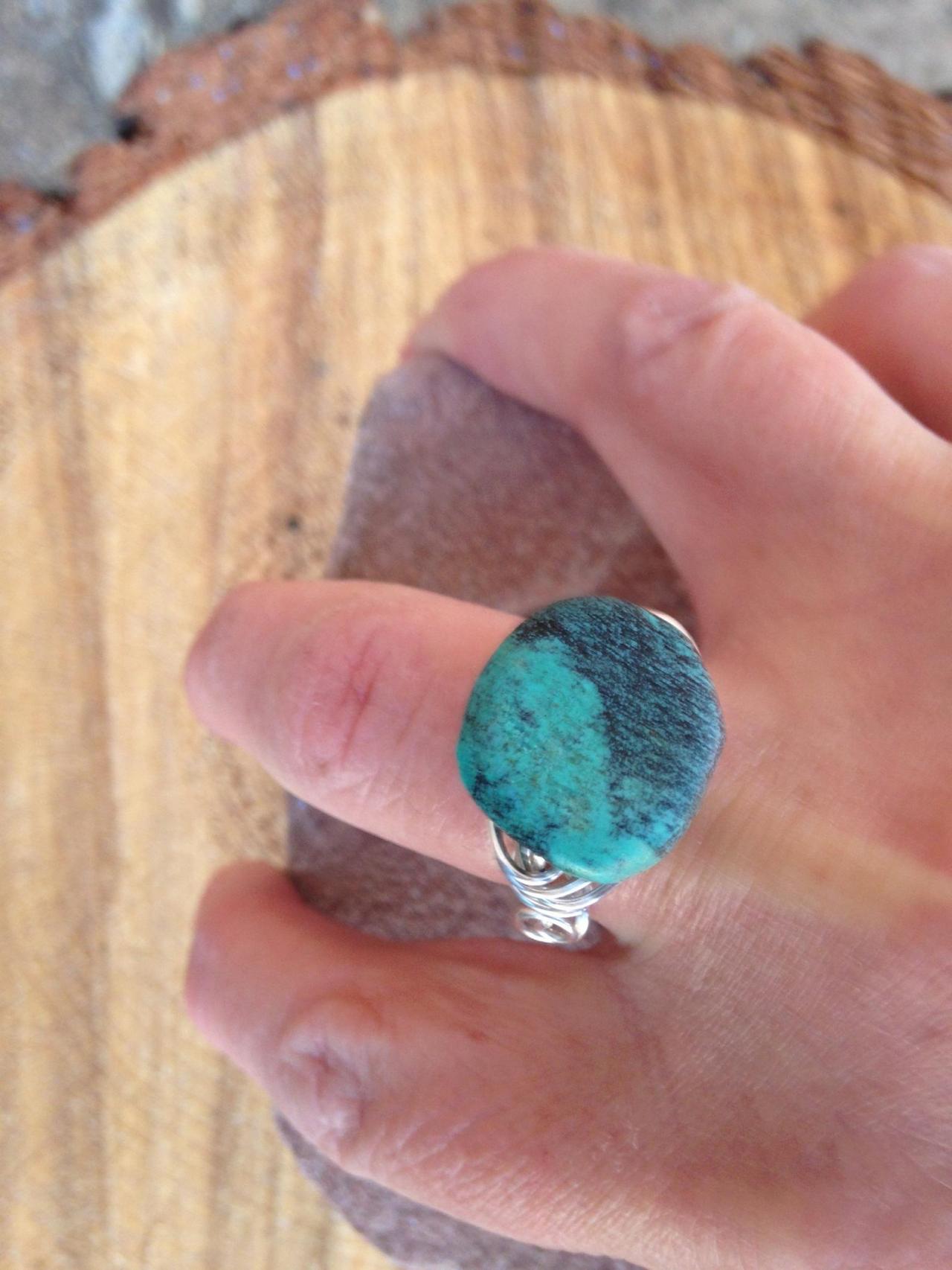 7 1/2" Wire Wrap Ring With Turquoise Bead