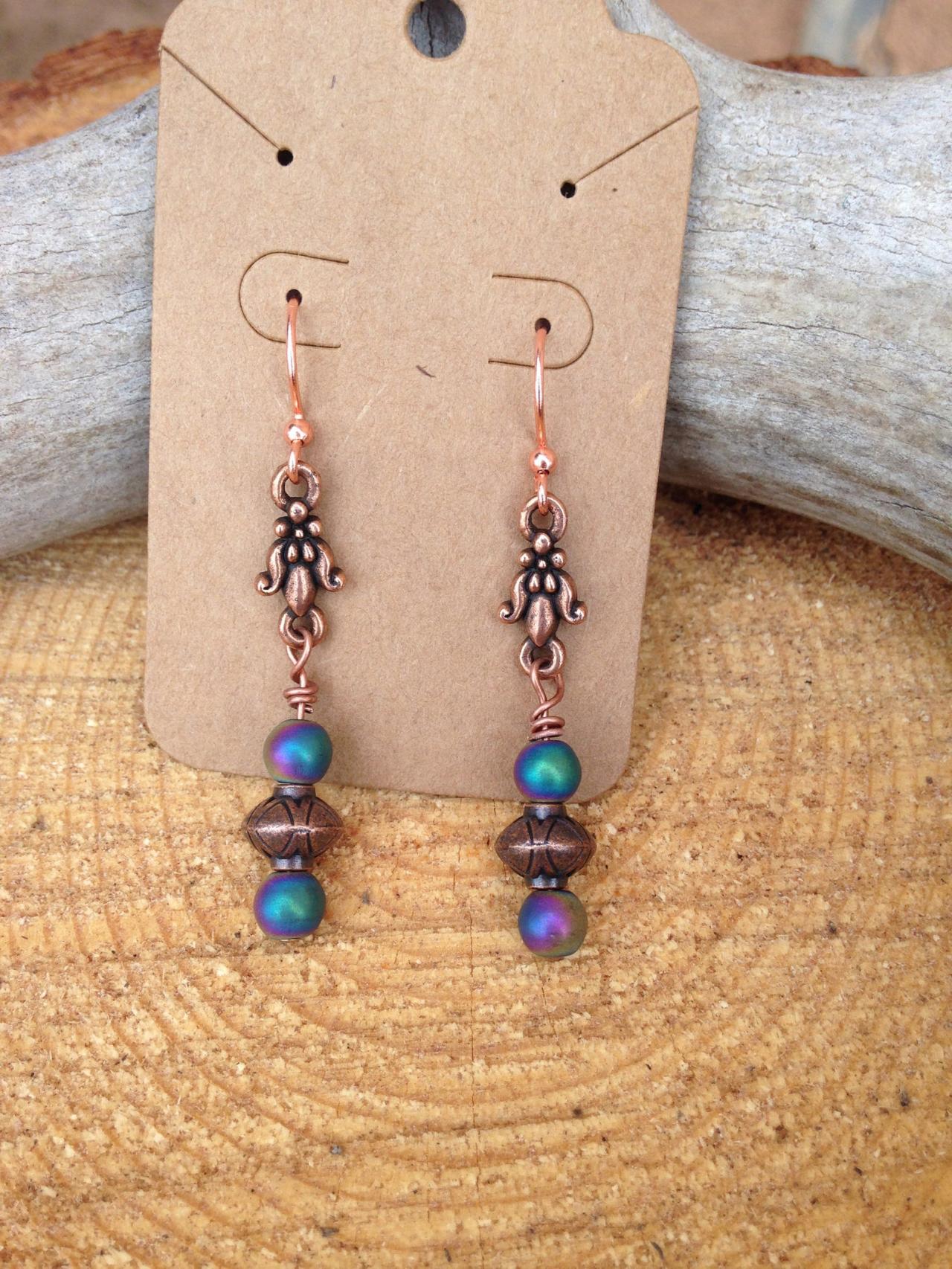 Copper Dangle Drop Earrings