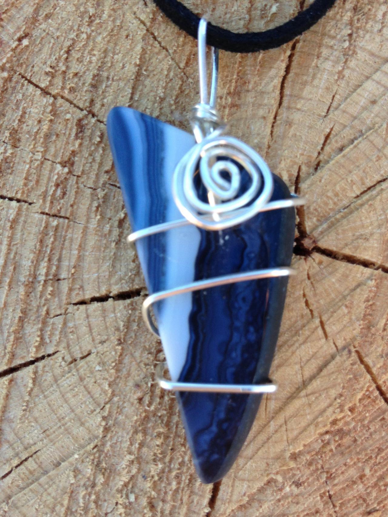 Captivating Wire Wrapped Blue Agate Slice Pendant