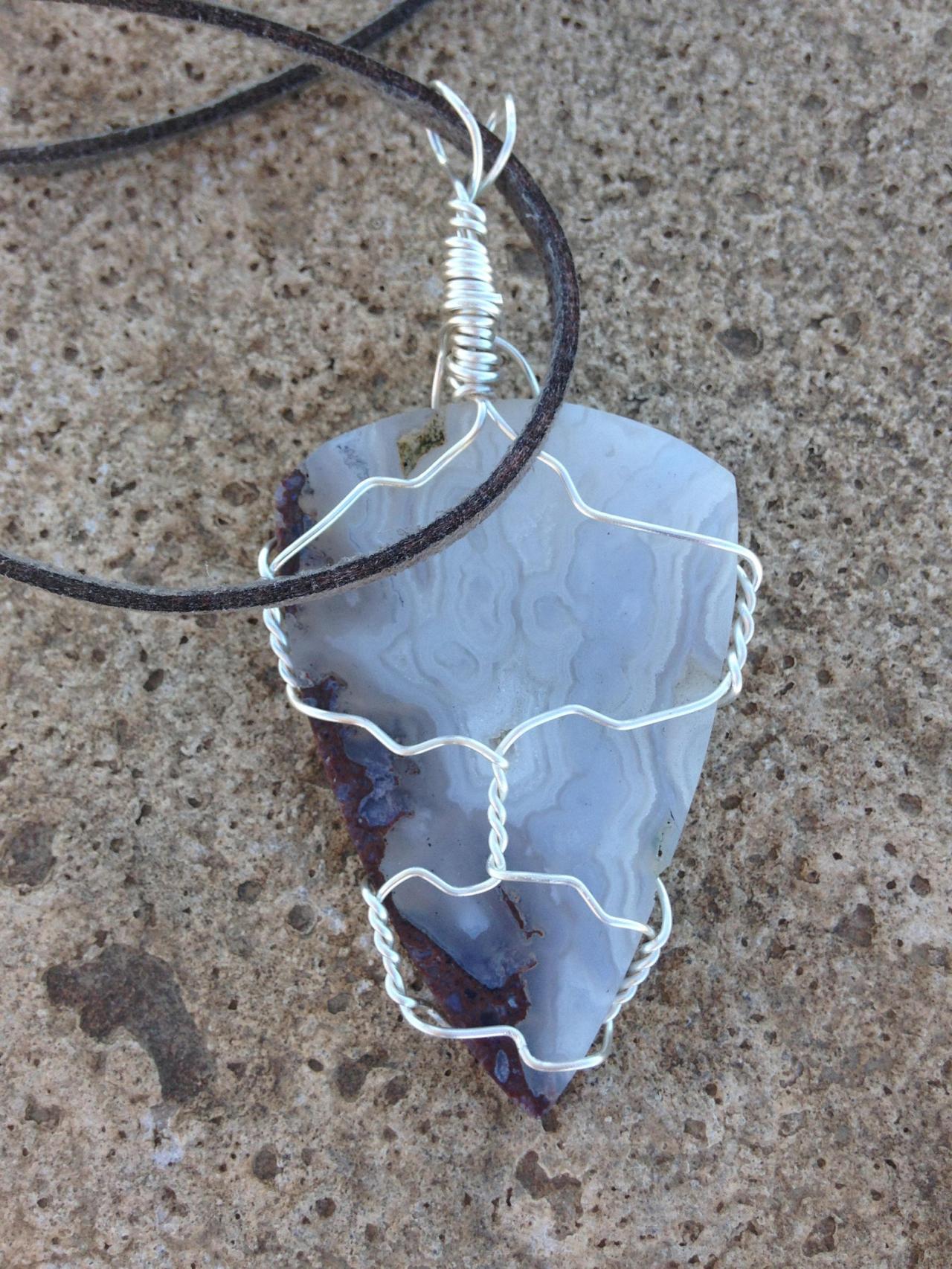 Wire Wrapped Brown Agate Pendant
