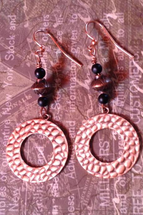 Copper textured earring