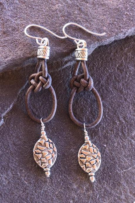 Knotted Leather Drop Earrings
