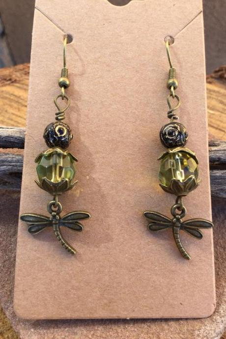 Antique brass dragonfly earrings