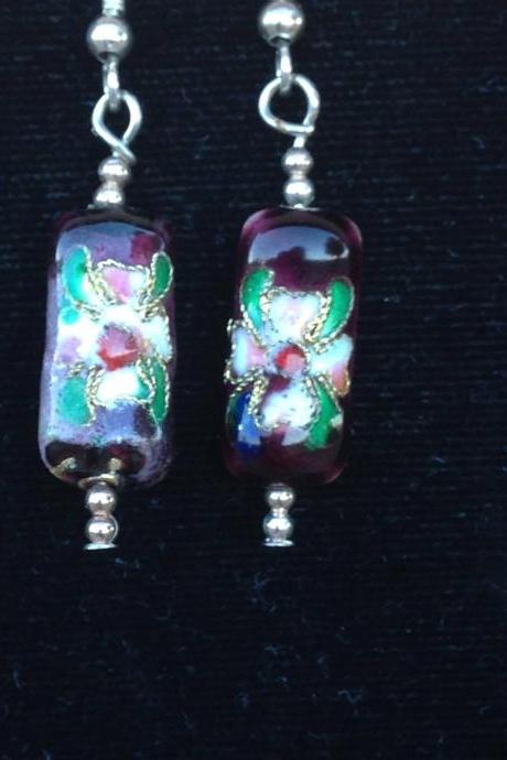 Beaded Jewelry/ Beaded earrings/Porcelain flower design dangle earrings