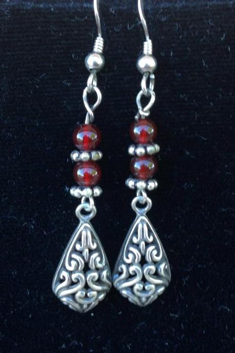 Handmade Jewelry Original design Carnelian and silver dangle earrings