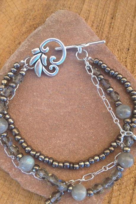 Three strand fire polished and Lepidolite bead bracelet