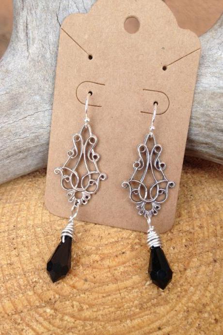Chandelier black Swarovski briolette earrings