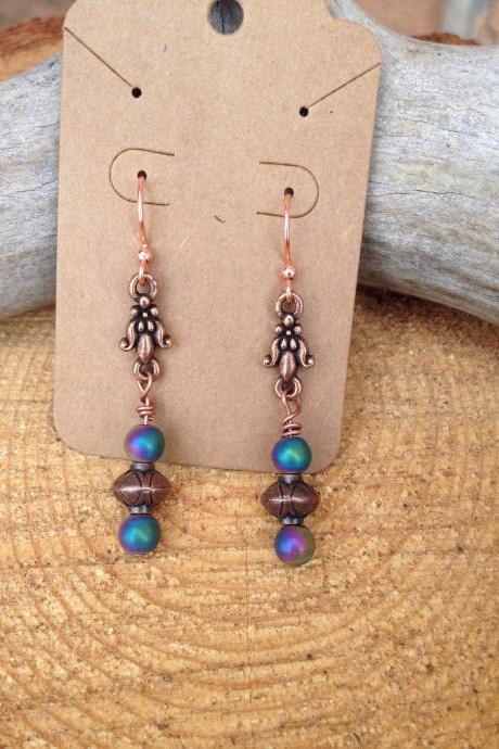 Copper dangle drop earrings