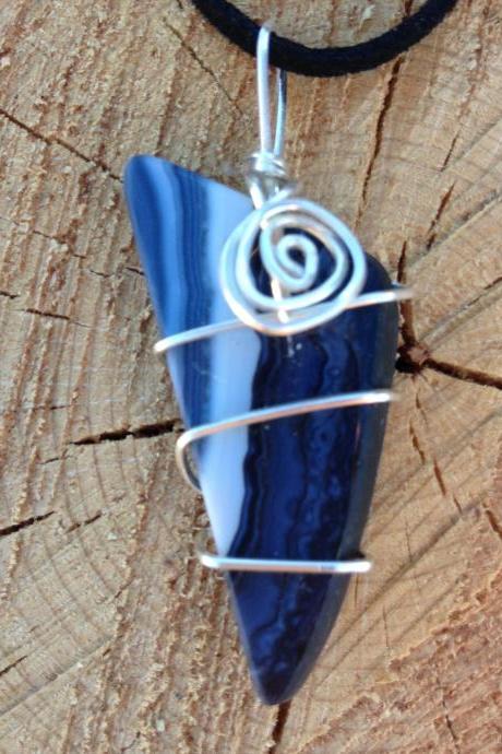 Captivating wire wrapped blue agate slice pendant